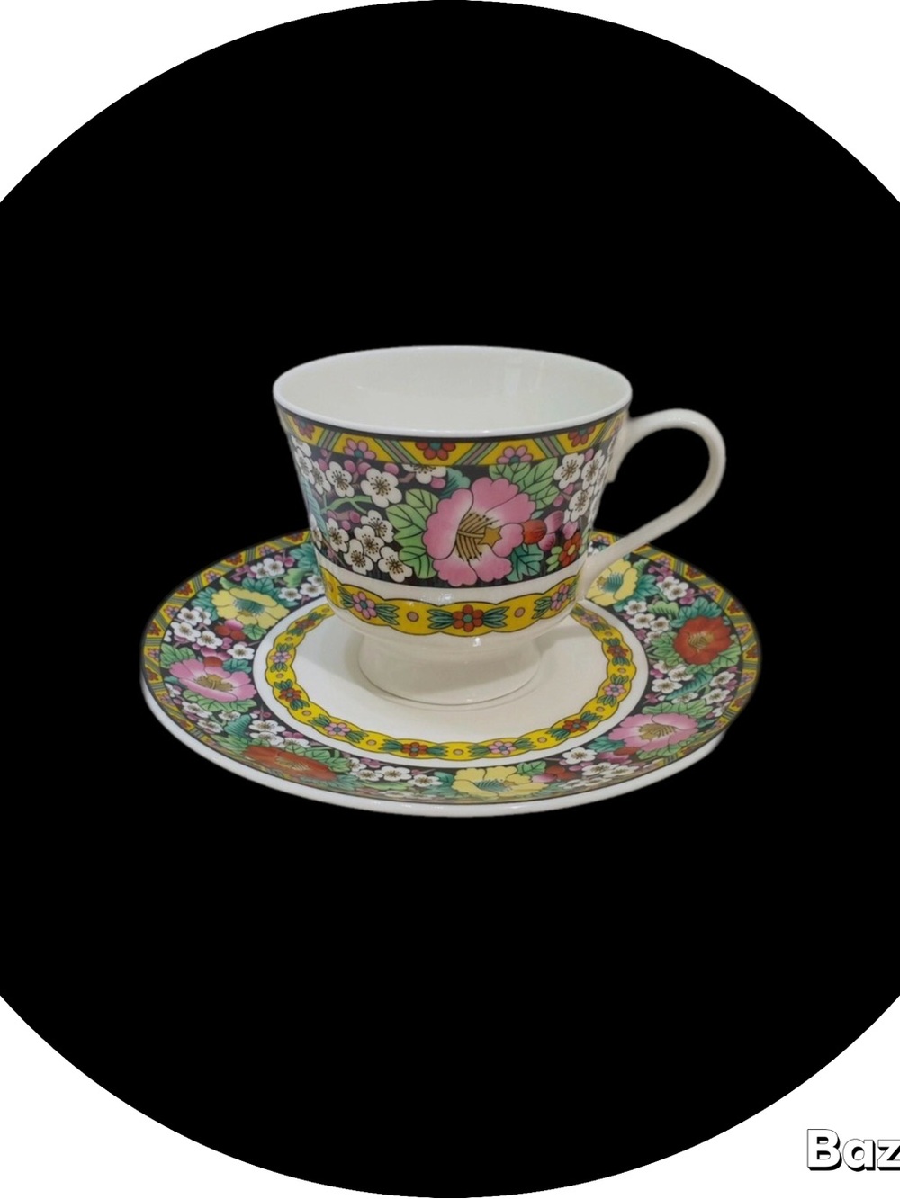 Vintage Mikasa KUTANI BIRD Pedestal Tea Cups & Saucers NARUMI Fine Bone China
